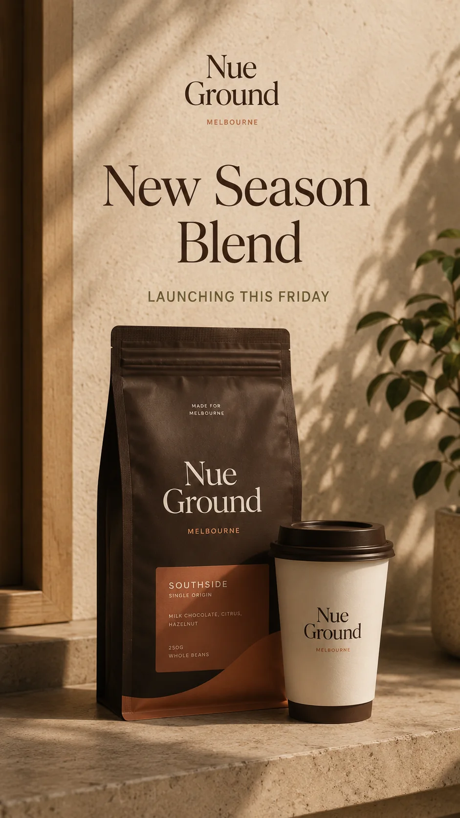 Nue Ground vertical story announcing New Season Blend launch