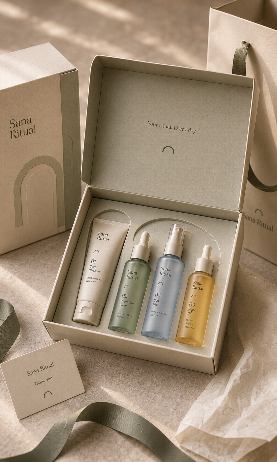 Sana Ritual skincare gift set unboxing scene